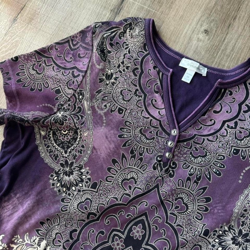 Y2K Dressbarn Henley Women's Plus Size 2X Purple Fairycore Paisley Indie Boho - Picture 4 of 8